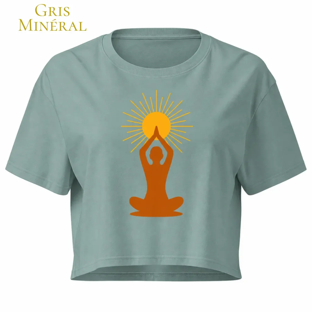 Crop top Gris Minéral avec motif méditation solaire