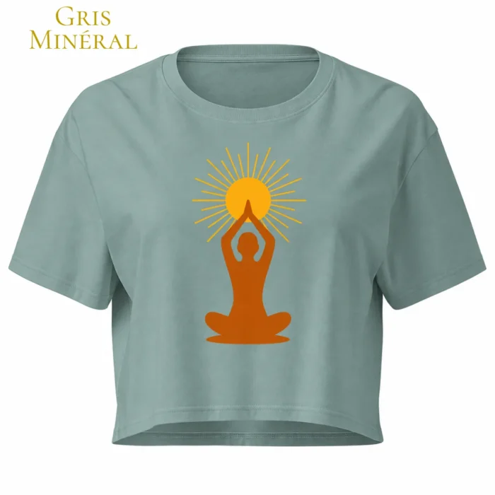 Crop top Gris Minéral avec motif méditation solaire
