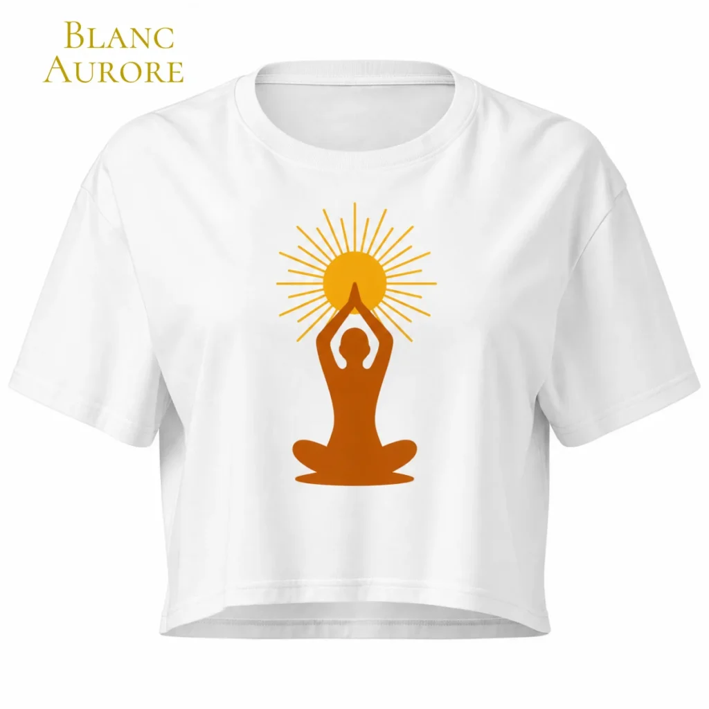 Crop top Blanc Aurore avec motif méditation solaire